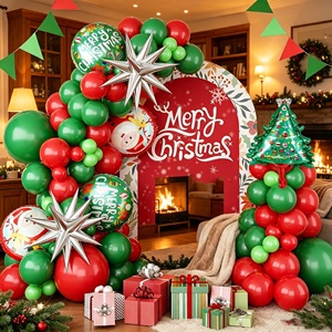 Hot Sale Red Green Christmas <b>Balloon</b> <b>Arch</b> Set Santa Tree Star Printed Indoor Photo Booth Backdrop Ornaments - Product Image 1