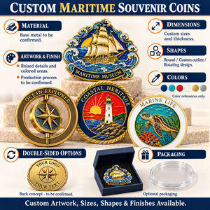 Pièces de monnaie commémoratives personnalisées pour musées maritimes avec motifs de voilier, phare, tortue et boussole rotative pour cadeaux souvenirs OEM ODM - Product Image 4
