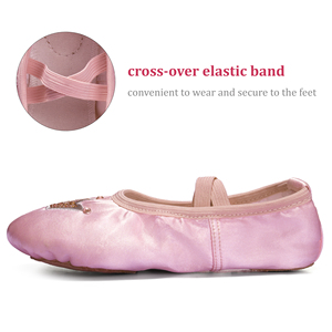 Prezzo all'ingrosso diretta della fabbrica rosa tessuto elasticizzato piatto corona <span class=keywords><strong>Ballerina</strong></span> scarpe per i piccoli bambini/donne - Product Image 2