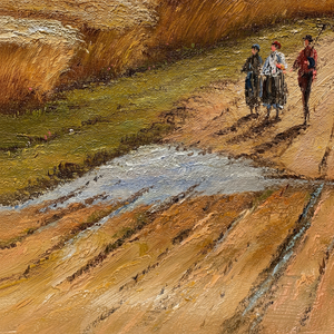 Dipinti a Olio 100% Fatti a Mano 20x24 Pollici, Campo Classico con Tre Persone in Fattoria, Stampa Digitale su Tela o Carta - Product Image 1