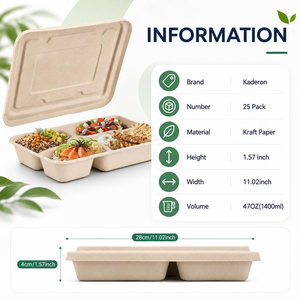 ถาดอาหารกลางวันย่อยสลายได้ทางชีวภาพแบบใช้แล้วทิ้ง 4 ช่อง ทำจากชานอ้อย - Product Image 3