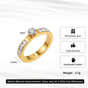 VEWANT Stainless Steel 6 Prong 2.9mm Thin 4mm <strong>Solitaire</strong> Round and Baguette CZ Band Ring Plated 18K Gold Rhodium Wholesale - Product Image 6