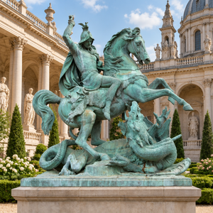 Gran Escultura <span class=keywords><strong>de</strong></span> San Jorge Matando al Dragón en Bronce Verdigris, Estatua <span class=keywords><strong>de</strong></span> Caballero Ecuestre para Decoración <span class=keywords><strong>de</strong></span> Plazas - Product Image 3