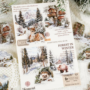 20 feuilles/paquet d'autocollants pour animaux de compagnie paysage en peinture série rétro montagne et rivière thème bricolage paysage - Product Image 2