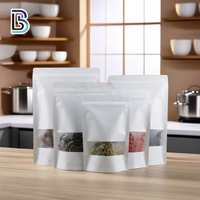 Lebei Wit Kraft Papier Staande Pouch met Venster, Zip Lock, Vochtbestendig, Voedselverpakkingszakken voor Noten, Gedroogd Fruit en Snacks