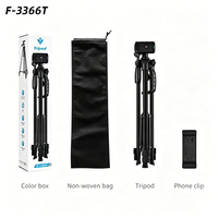 Trípode Profesional F-3366T de 1.4 m con Soporte para Teléfono/Tablet y Cámara, Ideal para Selfies y Transmisiones en Vivo