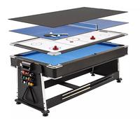 Mesa de Billar Multijuegos 4 en 1 Moderna de 8 pies/9 pies, Mesa de Hockey de Aire, Mesa de Tenis de Mesa, Mesa de Comedor, con Patas de Madera y Cojín de Pizarra Sólida