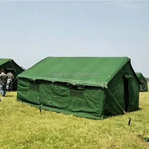 Tenda safari kanvas tahan air modular portabel, tenda berkemah bantuan luar ruangan kanvas kamuflase hijau tugas berat