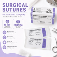 Sutures vétérinaires professionnelles PGA avec aiguille à coupe inversée, fil chirurgical résorbable, boîte de 12 pièces, faible MOQ