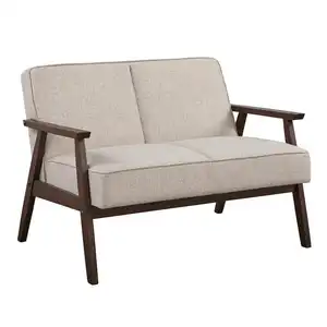Sillón de madera para tapicería, silla doble de tela de lino gris de estilo Simple