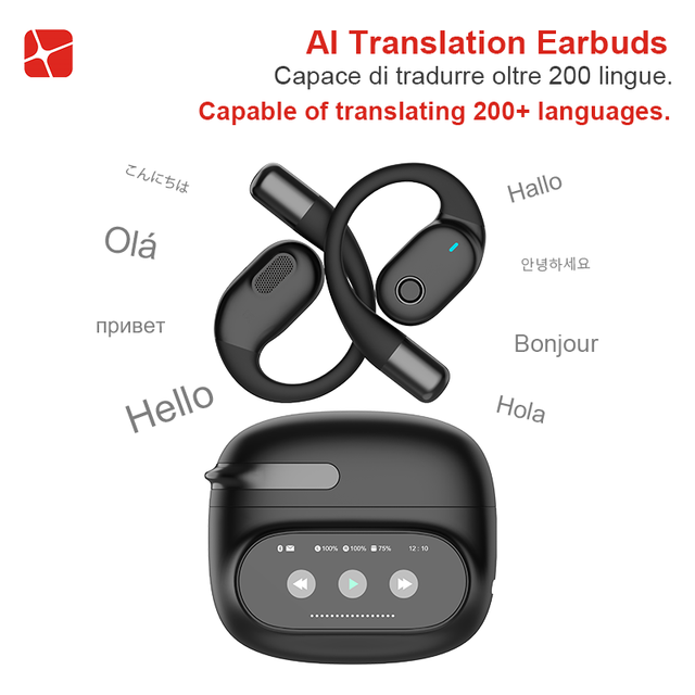 Smart Screen Touchscreen Wireless Earbuds LED Indicator Open-Ear Design AI Translation Remote Camera Control 5.4 IPX5 Waterproof