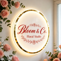 Enseigne néon LED circulaire en acrylique personnalisable, design doré, multicolore, étanche IP65, pour bijouterie, bar, usage professionnel, image de marque de luxe