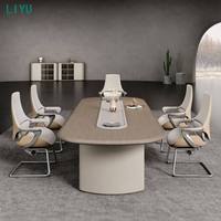 Table de conférence ovale de luxe bicolore en bois avec piétement cannelé et chaises de direction à dossier haut pour salle de réunion LIYU