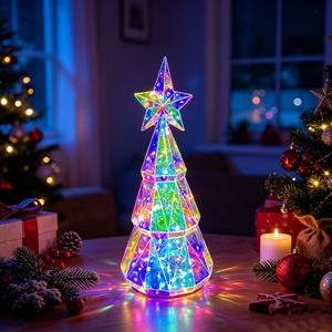 3D Pre-lit Christmas <b>Tree</b> 30cm Iridescent PET Xmas <b>Tree</b> Lamp Modern Luminous Ornament for Hotel Lobby Commercial Window Display - Product Image 1