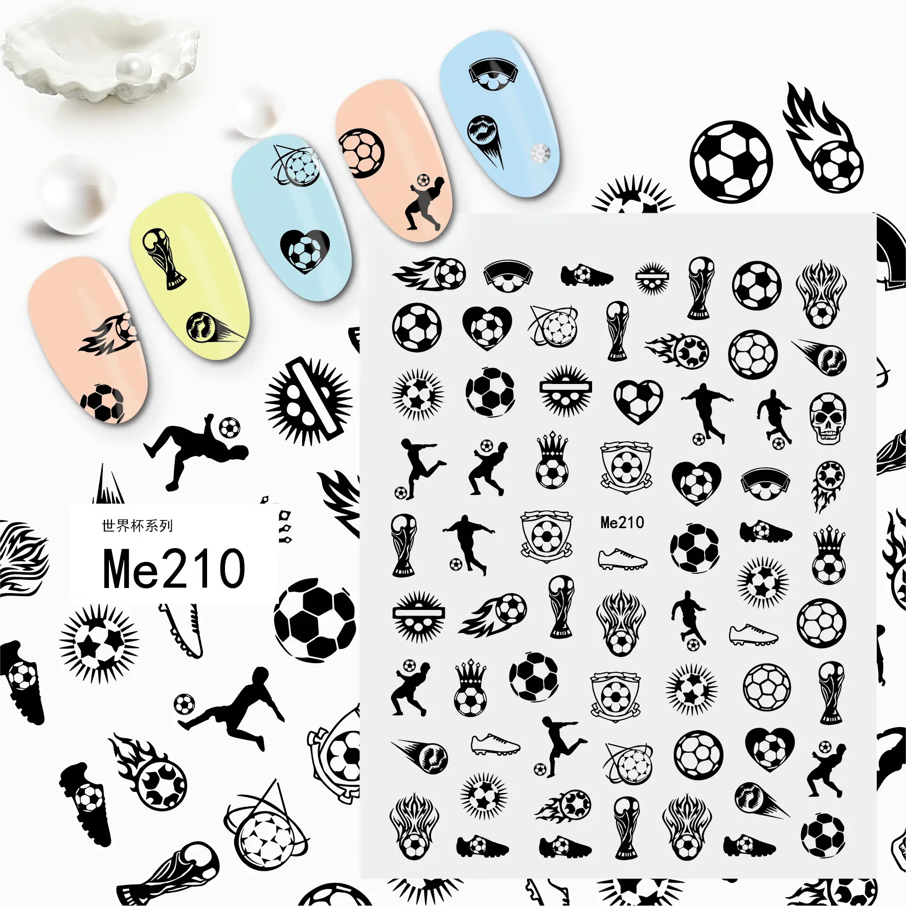 Foretrend Hot Selling Nail Art Stickers, Decals Laser Multi-design DIY Football Stickers Water Transfer Nail Sticker