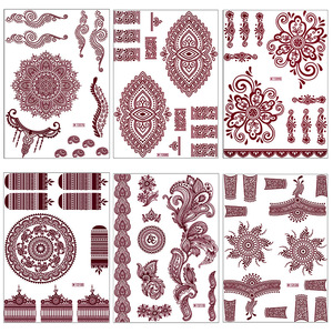 Autocollants de <span class=keywords><strong>tatouage</strong></span> temporaire en papier, motif floral géométrique rouge-brun sexy, imperméables, pour femmes, fournitures pour le Festival des Lanternes - Product Image 6