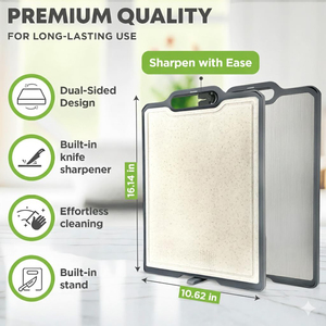 Planche à découper double face en titane/paille de blé PP avec support et aiguiseur de couteaux, planche à découper non toxique, accessoire de cuisine sain - Product Image 2