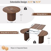 Table de salle à manger extensible et pliable en noyer, base cannelée, style moderne farmhouse, ovale