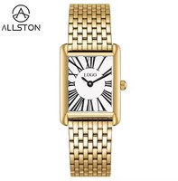 Montre vintage pour femme, bracelet en acier inoxydable, logo personnalisé, cadran unique, classique, or, petite montre rectangulaire à bracelet