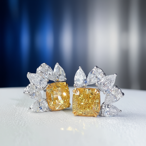 Orecchini di Lusso con Diamanti Gialli in Oro Massiccio 18K, Taglio Cushion, Diamanti Naturali Fantasia Colore D, Diamanti Bianchi Certificati GIA, da Donna - Product Image 2