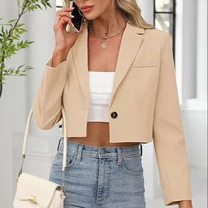 Comodo7 femmes Double boutonnage tissé costume d'affaires vente chaude couleur unie à manches longues bouton unique velours bureau Blazers - Product Image 1