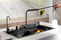 Tiktok nouvelle tendance en acier inoxydable à fente unique bionique nid d'abeille une pièce cascade robinet évier de cuisine avec lave-gobelet intelligent