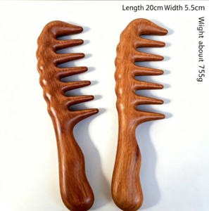 Sandalwood <b>Comb</b> Head Meridian <b>Comb</b> Massager for Unclogging Long Handle <b>Wide</b> Tooth <b>Comb</b> Head Massage - Product Image 5