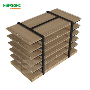 Highbright Double-Sided Heavy-Duty Multi-tier Wooden Bakery <b>Display</b> Shelf with Hanging Peg <b>Hooks</b> for Bread Snacks Retail Stores - Product Image 3