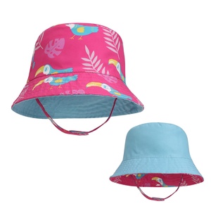 Baby Toddler Bucket <b>Hat</b> with Custom Logo Leaf Pattern Sun Protection Wide Brim Chin Strap UPF50 Reversible Cap for Kids - Product Image 1