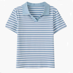 T-shirt <span class=keywords><strong>Polo</strong></span> a maniche corte da donna e da ragazza a righe in cotone bianco e nero di colore oversize - Product Image 5
