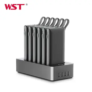 WST charging station power bank charge dock 6 pcs 10000mAh built in cable portable charger for home office pub restaurant