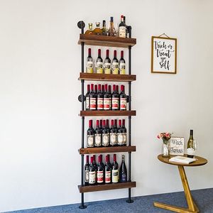 Étagère murale industrielle pour bouteilles de <span class=keywords><strong>vin</strong></span>, 5 niveaux, style rustique, pour l'exposition et le rangement des bouteilles de <span class=keywords><strong>vin</strong></span> dans la cuisine, le bar, le pub, la cave - Product Image 2