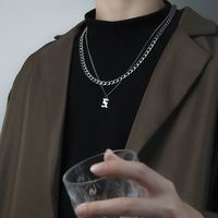 Collier en acier inoxydable à double couche avec pendentif lettre Cuba tendance pour hommes et femmes, ensemble de bijoux punk rock hip hop pour couples