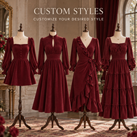 Mini-robe personnalisée pour femme en velours côtelé avec col à volants, encolure à découpe, manches longues bouffantes et jupe froncée évasée