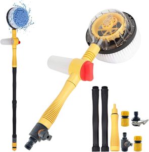 Kit de cepillos automáticos reutilizables para lavado de coches con mango telescópico giratorio, autoescurridor y compatibilidad con tuberías de agua PA para limpieza de vehículos. - Product Image 1