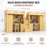 Lit en bois massif avec bureau intégré, armoire, bibliothèque, chaise-escalier, pour dortoir scolaire, appartement du personnel, design contemporain
