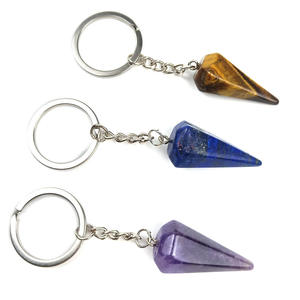 DIY piedra de cuarzo piedra Natural adivinación espíritu péndulo Hexagonal llavero colgante Ojo de Tigre lapislázuli amatista verde Aventurina curación <span class=keywords><strong>Ener</strong></span> artesanía popular - Product Image 4