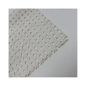 流行设计方形图案100% 棉白色刺绣柔软窗帘布