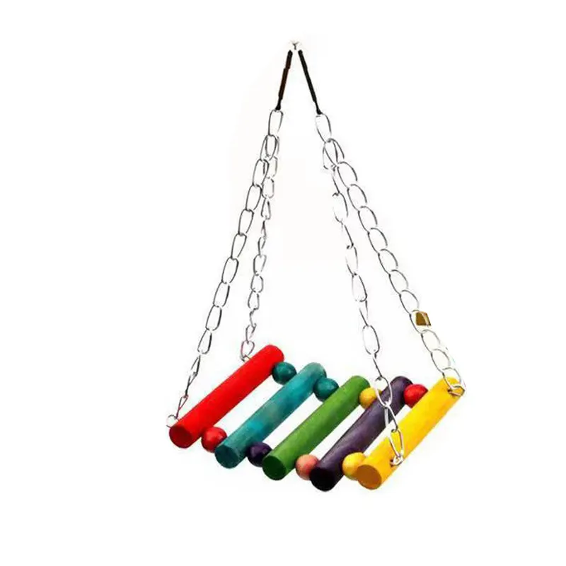 Wooden suspension bridge swing toy parrot hand grasping rattan ball chewing sports supplies Bird cage decoration wind chimes