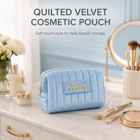 Pochette de maquillage en velours matelassé de grande taille avec fermeture éclair personnalisée, motif de fil tendance, pour femmes