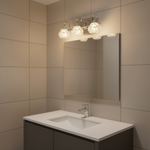 Vintage Crystal Glass Bathroom Vanity <b>Light</b> 3-<b>Light</b> Nickel Finish Clear Shades Warm White D0100XFPXIW - Product Image 2