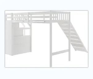 슬라이드 및 보관 계단이있는 로프트 침대 단단한 나무 로프트 침대 프레임 계단 전체 길이 난간 공간 절약 디자인