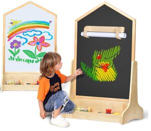 Chevalet d'art extra large pour enfants avec tableau magnétique double face et <span class=keywords><strong>support</strong></span> de rangement <span class=keywords><strong>à</strong></span> <span class=keywords><strong>roulettes</strong></span> pour la conception personnalisée de maisons - Product Image 1