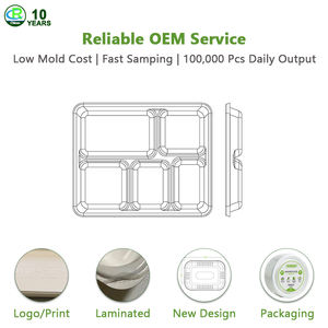 Benutzer definierte biologisch abbaubare Zuckerrohr Bagasse 3 Drei-Fach-Tablett umwelt freundliche Zuckerrohr Mittagessen Essen Teller mit Deckel - Product Image 6