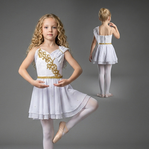 Vestido de Ballet Personalizado para Niñas, en Color Blanco Dorado con Encaje, Spandex/Poliéster, con Falda de Gasa Suave, Disfraz de Cupido para Actuaciones de Danza - Product Image 1