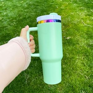 8Pack Custom H2.0 <b>40Oz</b> Rainbow Plated Stainless Steel <b>Tumbler</b> <b>With</b> <b>Handle</b> for Laser Engraved Logo 3D Printing Design - Product Image 2