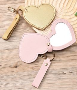 Stainless Steel Mini <b>Purse</b> With Pu Leather Cover Heart-Shaped Pocket <b>Cute</b> Small Travel Makeup Portable Mirror Gift - Product Image 2