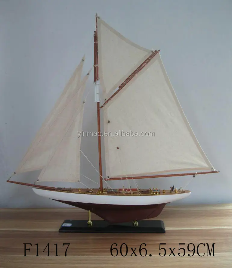 "Columbia", Houten Racejachtmodel, 60X6.5X59Cm Bootmodel Met Snelle Snelheid