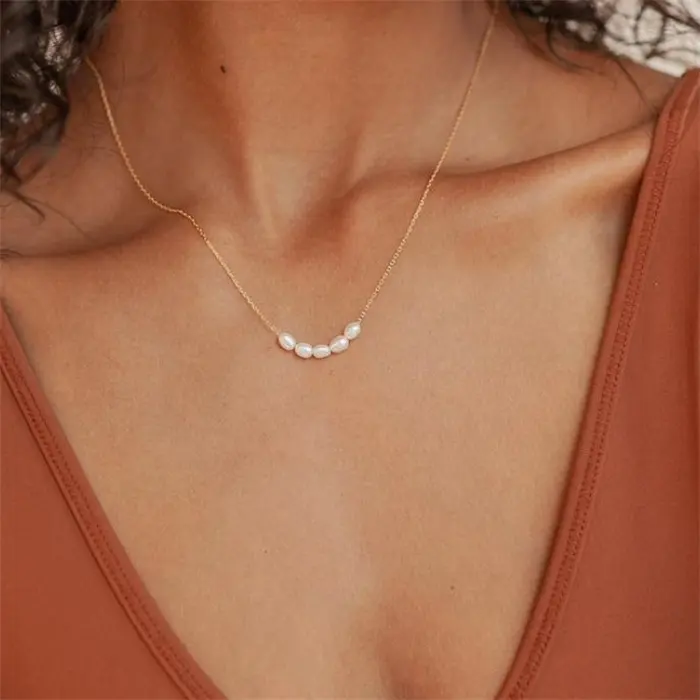 Trendy pearl necklace custom women femininity Mothers Day jewelry popular design gold plated stainless steel pearl necklace