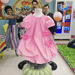 2025 Mới Nhỏ Hoa Ruffles Váy Dài Cô Gái Giản Dị Rắn Ngắn Phồng Tay Áo Giải Trí Công Chúa Váy O-Cổ Len Mùa Hè Ăn Mặc Cho - Product Image 3